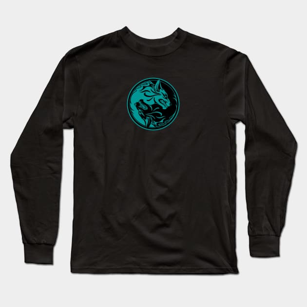 Blue and Black Yin Yang Wolves Long Sleeve T-Shirt by jeffbartels